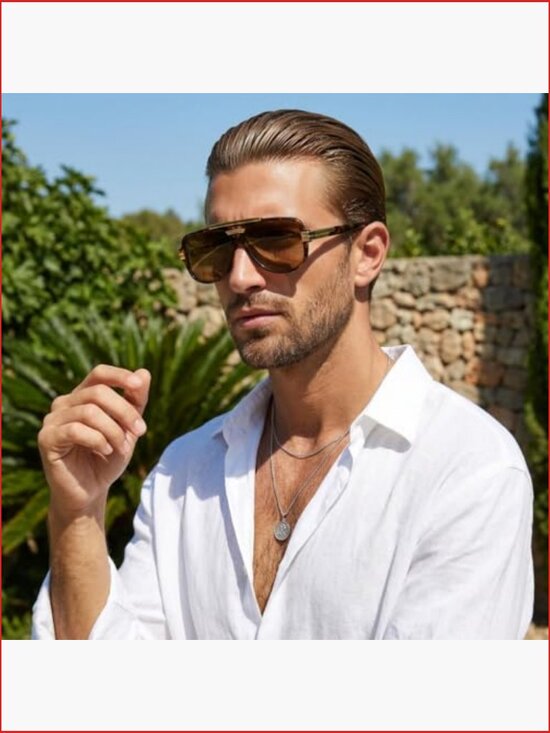 Oversized Square Aviator Sunglasses with Gold Metal Accents main image 4